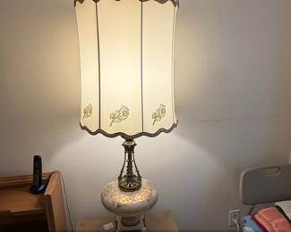 Vintage Hollywood Regency Floral Ceramic and GoldTone Table Lamp