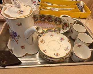 Vintage Floral Porcelain Coffee and Tea Service  Mitterteich Bavaria Meissen Floral