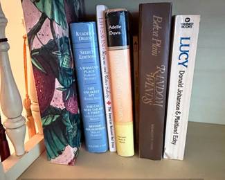 Assorted Vintage Hardcover Books with Decorative Strawberry Storage Box