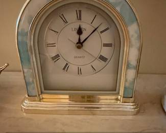 Vintage Linden Quartz Arch Mantel Clock with Blue Marble Inlay