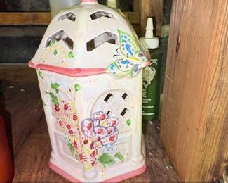 Ceramic Gazebo Candle Holder with Butterfly and Floral Motifs third image