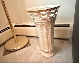 Lenox Florentine  Pearl Porcelain Tall Vase with Gold Trim