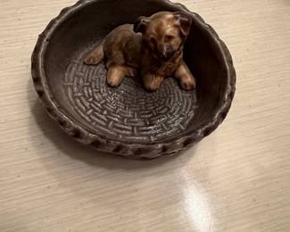 Wade England Brown Puppy in Basket Trinket Dish