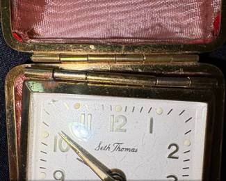 Vintage Seth Thomas Travel Alarm Clock in Red Leather Case  Made in Germany second image