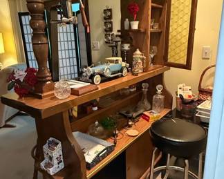 Vintage Wooden Home Bar with Stools and Eagle Emblem fourth image