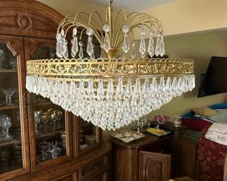 Vintage Tiered Brass  Crystal Chandelier