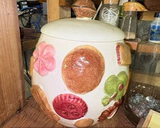 Vintage Napco Cookies All Over Ceramic Cookie Jar with Walnut Handle