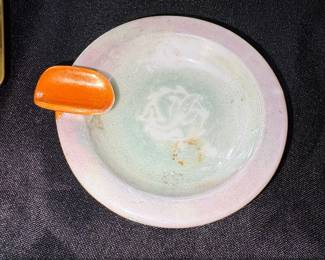 Vintage Japanese Ceramic Ashtray with Orange Accent