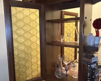 Vintage Wooden Home Bar with Stools and Eagle Emblem third image