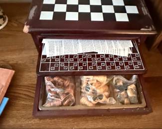 Vintage Wooden MultiGame Chess and Checkers Board with Storage second image