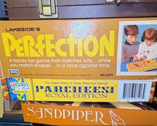 Vintage Board Game Collection Lakeside Perfection, Parcheesi Royal Edition, Sandpiper