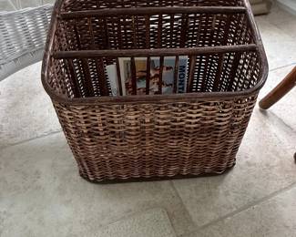 Vintage Wicker Rattan Divided Magazine Basket