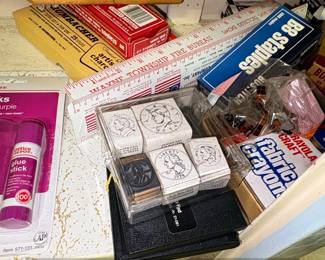 Vintage Office Supply Collection Staples, Fasteners, Tacks, Crayons  Stamps second image