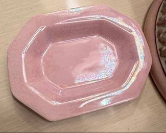 Vintage Pink Octagonal Ceramic Trinket Dish with Iridescent Lusterware