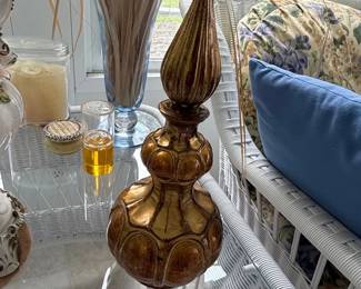 Moorish Bohemian Gilt Porcelain Flask with Lid