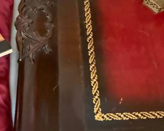 Vintage French Provincial Style Mahogany Side Table with Red Leather Top second image