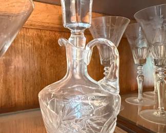Vintage Cut Glass Cruet with Handle and Stopper