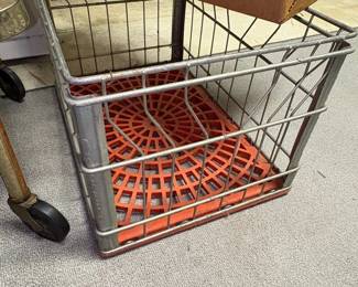 Vintage Wire and Orange Plastic Base Milk Crate