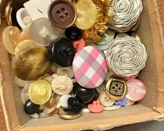 Assorted Vintage Sewing Buttons in Cardboard Box
