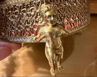 Vintage Ormolu HeartShaped Jewelry Box with Cherub Feet and Beveled Glass second image