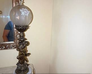Vintage Cherub Figural Table Lamp with Frosted Glass Globe, Hollywood Regency Style second image