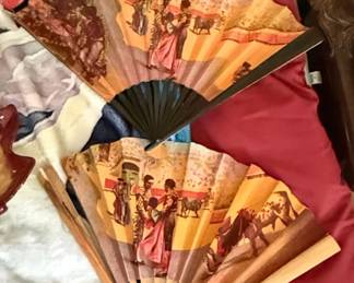 Vintage Spanish Bullfighting Souvenir Folding Fans  Set of