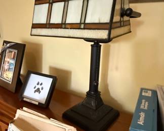 Mission Style Stained Glass Bankers Lamp second image