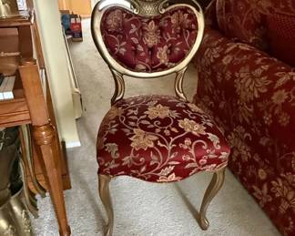 Vintage French Provincial Louis XVI Rococo Heart Tufted Accent Chair