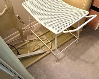 Vintage White Perforated Metal Stool Ottoman