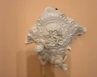 Pair of Vintage Ardalt Ceramic Cherub Wall Pockets