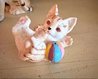 Vintage Ceramic Kitten Figurine Playing with Ball  Made in Japan