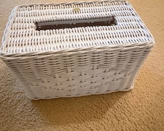 Vintage White Wicker Rectangular Tissue Box Cover