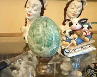 Green Aventurine Egg on Pedestal Stand