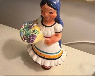 Vintage Lupita Mexican Ceramic Girl Figurine with Fruit Basket