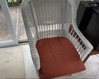 White Wicker HighBack Armchair with Rust Cushion