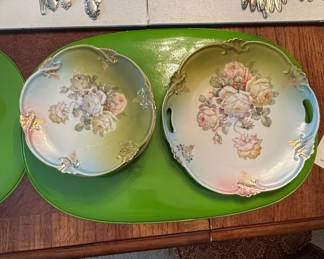 Vintage J.B.N.Y. Bavaria Porcelain Floral Plates and Glass Salt Cellars second image