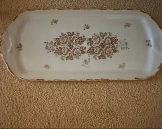 French Porcelain Floral Serving Platter with Gold Trim