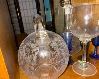 Vintage Floral Etched Globe Decanter