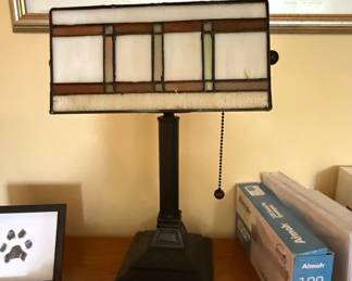 Mission Style Stained Glass Bankers Lamp