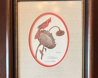 Ray Harm Cardinal on Sunflower Framed Print
