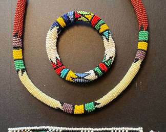 Zulu Style Beaded Necklace and Bracelet Set