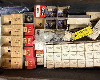 Vintage Vacuum Tube Collection in Repairman's Caddy