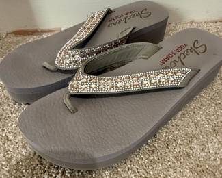 Skechers Yoga Foam Rhinestone Wedge Flip-Flops