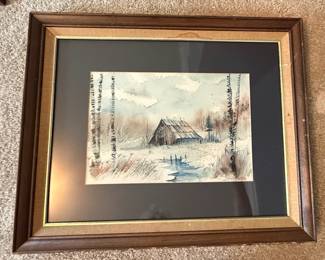 Watercolor Barn Landscape Style Painting