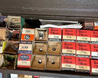 Vintage Vacuum Tube Collection in Repairman's Caddy