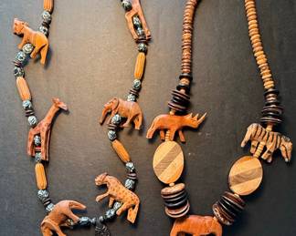 Hand-Carved Safari Animal Wood Bead Necklace