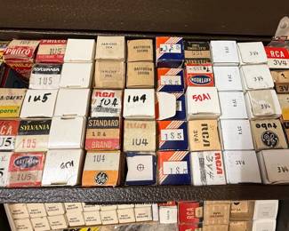 Vintage Vacuum Tube Collection in Repairman's Caddy