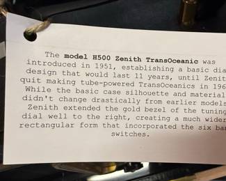 Zenith H500 Trans-Oceanic Portable Tube Radio