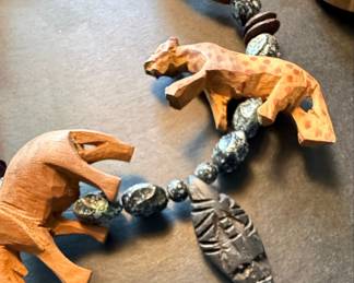 Hand-Carved Safari Animal Wood Bead Necklace