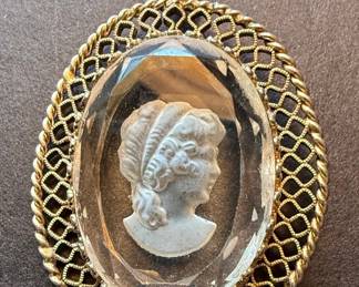 Whiting & Davis Glass Intaglio Cameo Pendant